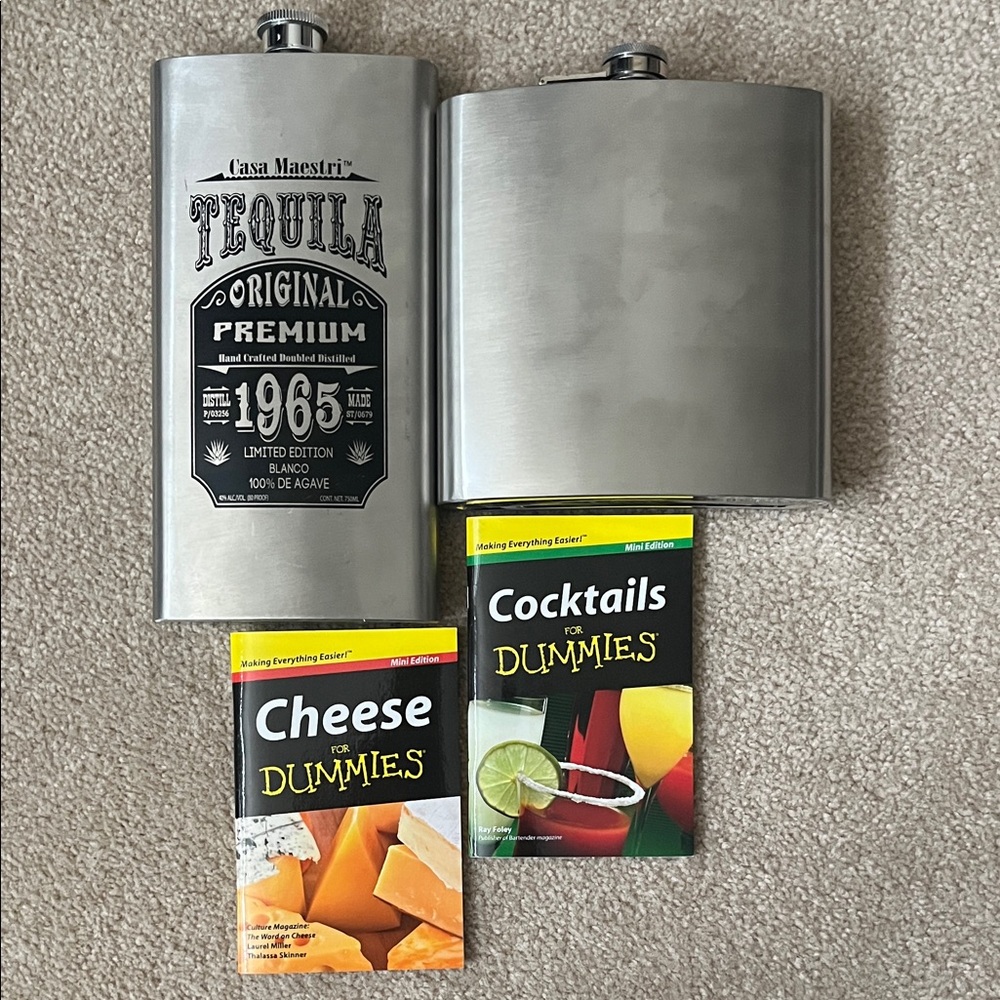 Stainless Steel Flask Set and Cocktails Cheese for Dummies Books